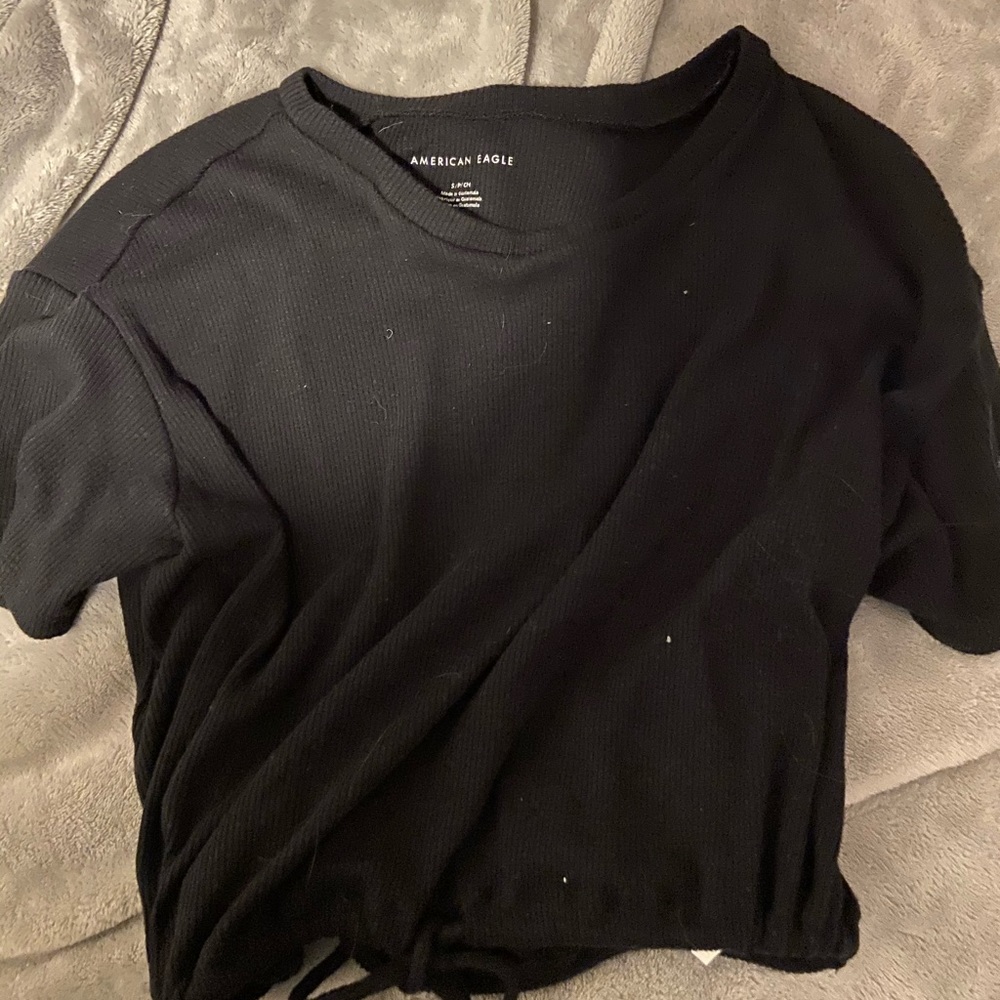 AE Black Cinched Waist Cropped Shirt